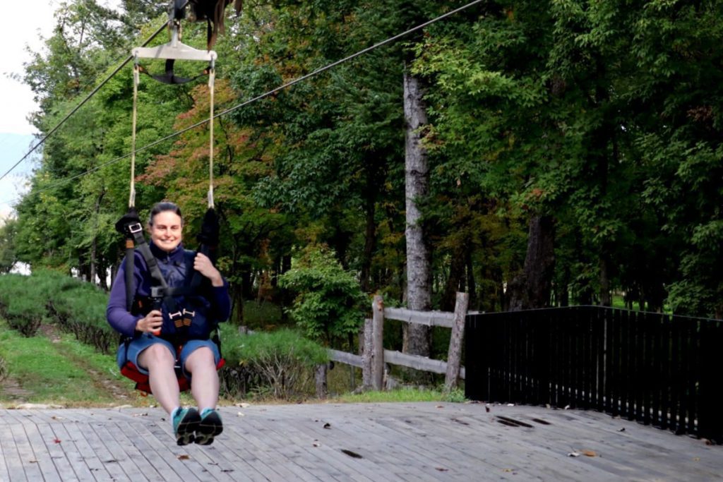 Anne arriving on Nami Island after a fun Zipline ride