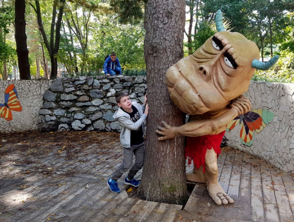 Playing with fun sculptures on Nami Island