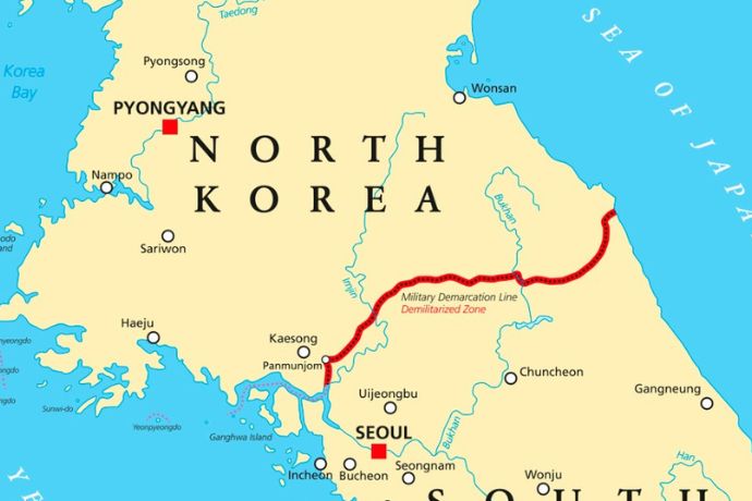 DMZ Korea Map showing Seoul and Pyeongyang
