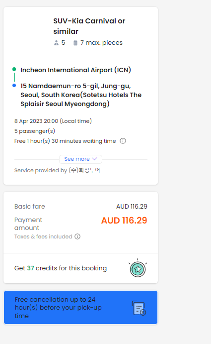 Klook - Incheon Private Transfer Booking Confirmation